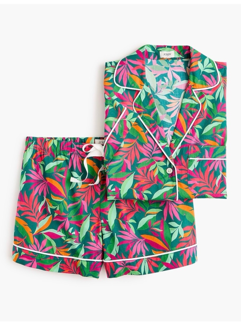 J. Crew Tropical Leaf Print Pajama Set - Green/Pink - Picture 1 of 1